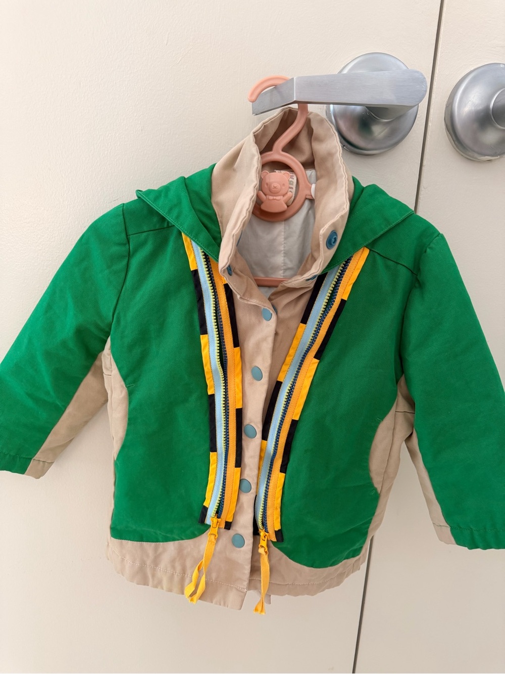 Kids Waterproof Hooded Raincoat - Green & Tan